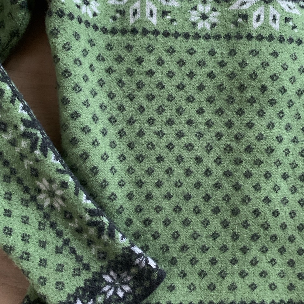 Neve Fair Isle Wool Sweater Womens S Green Black Nordic Knit Double Zip Cardigan - Picture 11 of 13